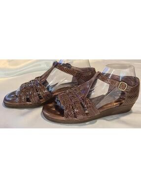 Walking Cradles Women's Fisher Sandal Dark Copper Snake Print Leather Sz 7.5 WW